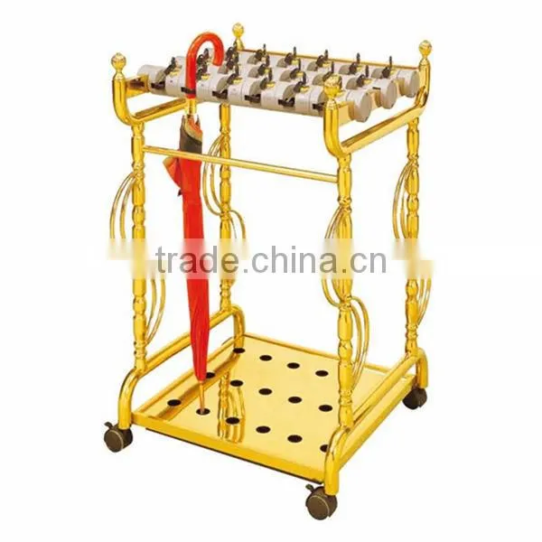 Hotel Amenities Self-service Metal Umbrella Stand J38 with wheels &24 Slots,Hotel Supplies & Maufacturing Umbrella Display Rack
