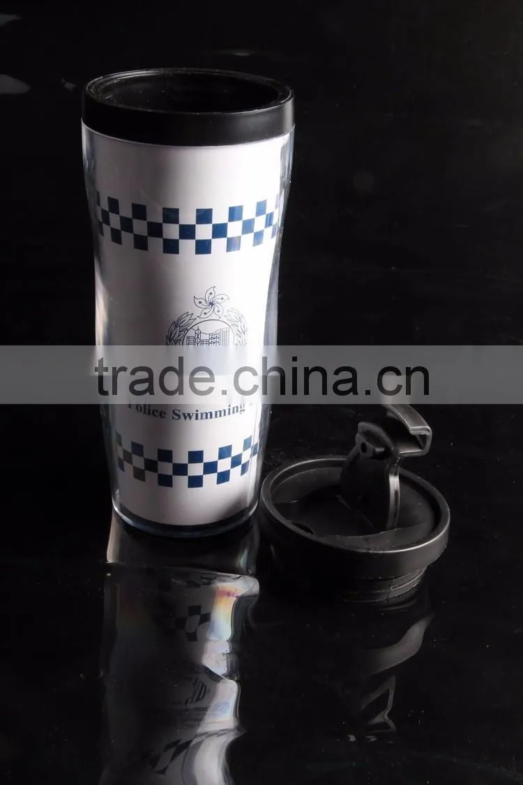 12oz BPA Free Paper insert Double Wall Plastic Tumbler/ thermo mug