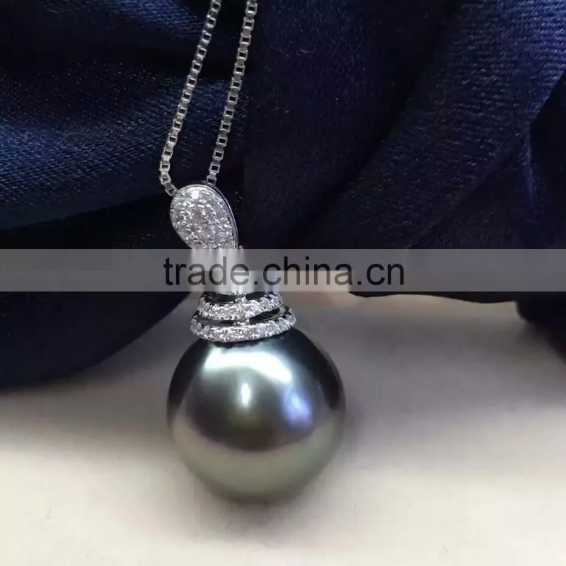 wholesale 9-10mm jewelry black tahitian pearls 14k gold pendant