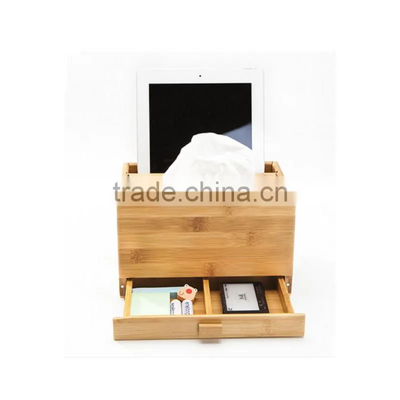 Aonong Bamboo desk organizer for mobile phones & Tablets/tissue box