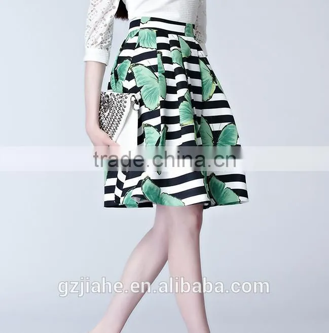 Hot sale fashion women A-line fresh printing Pleated skirts high waist skirt wholesale dress