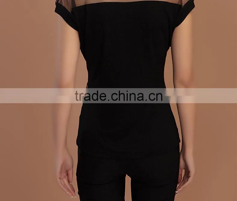 2015 new fashion summer korean Slim short sleeve hollow chiffon casual women blouse Leopard blouses