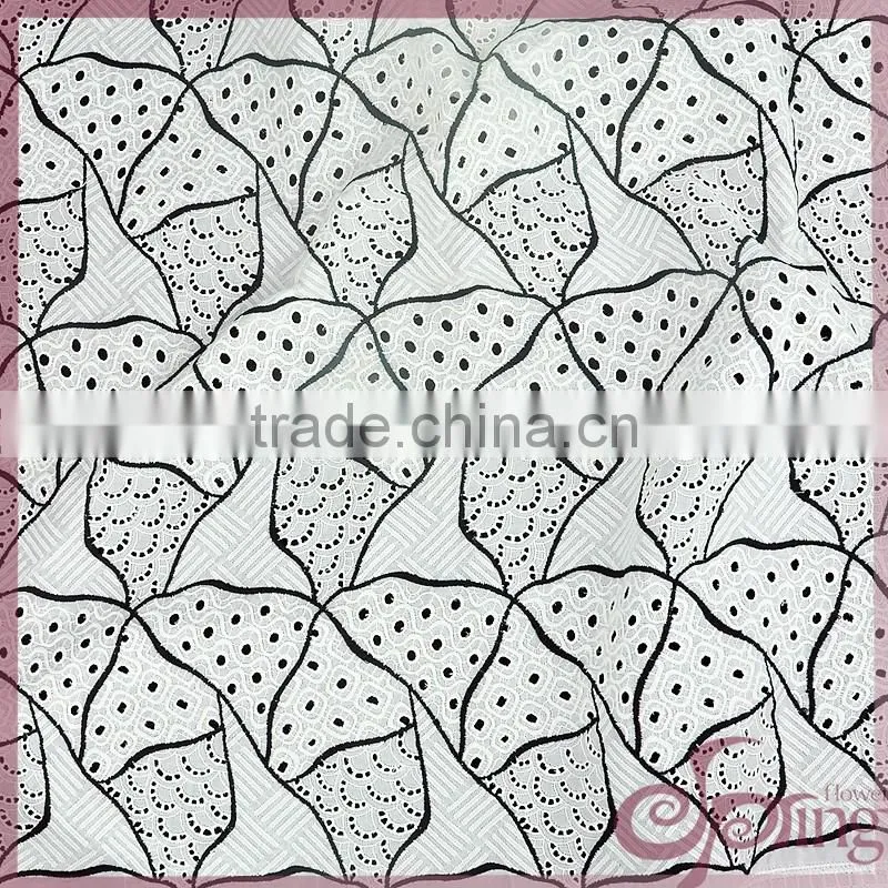 Fashion geometric hollow out cotton lace embroidery fabric for dress