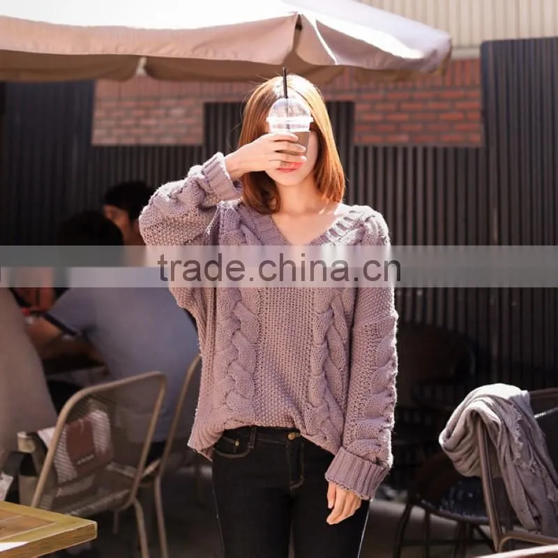 Plus size Women Sexy V-neck Knit Sweater Outerwear Pullover Tops Knitted Cashmere Sweater Women