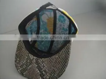 Custom blank snakeskin leather brim floral print pattern 5 panel hat