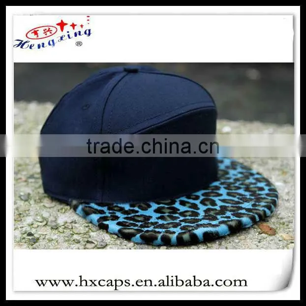 Flat brim blank leopard 6 panel custom camp cap