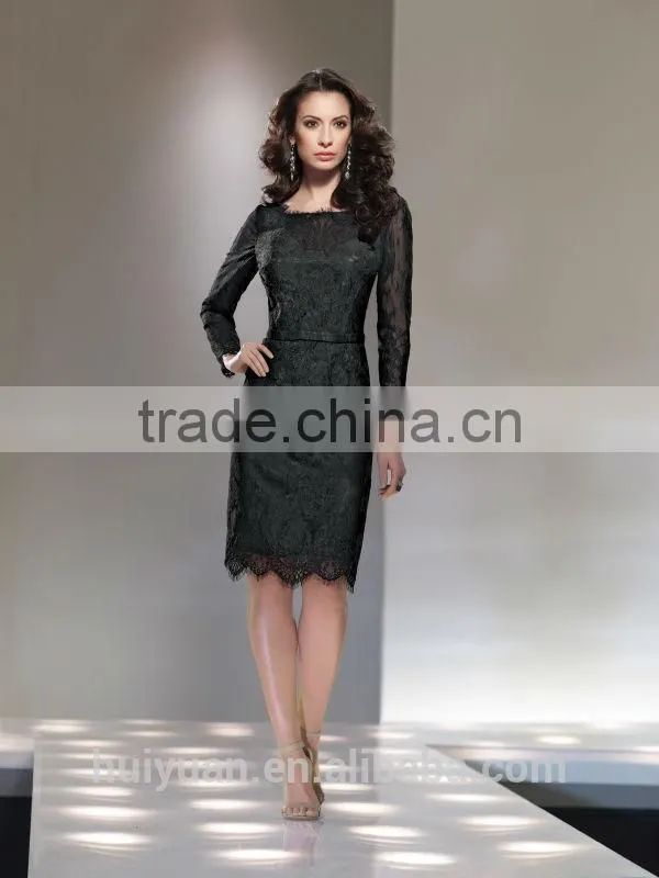 fashion knee length long sleeve open back lace evening dress