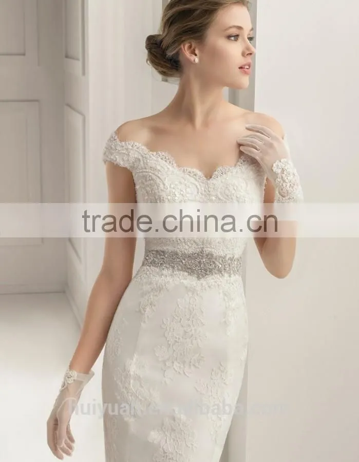 white sexy boat neck a line lace wedding receptin dress
