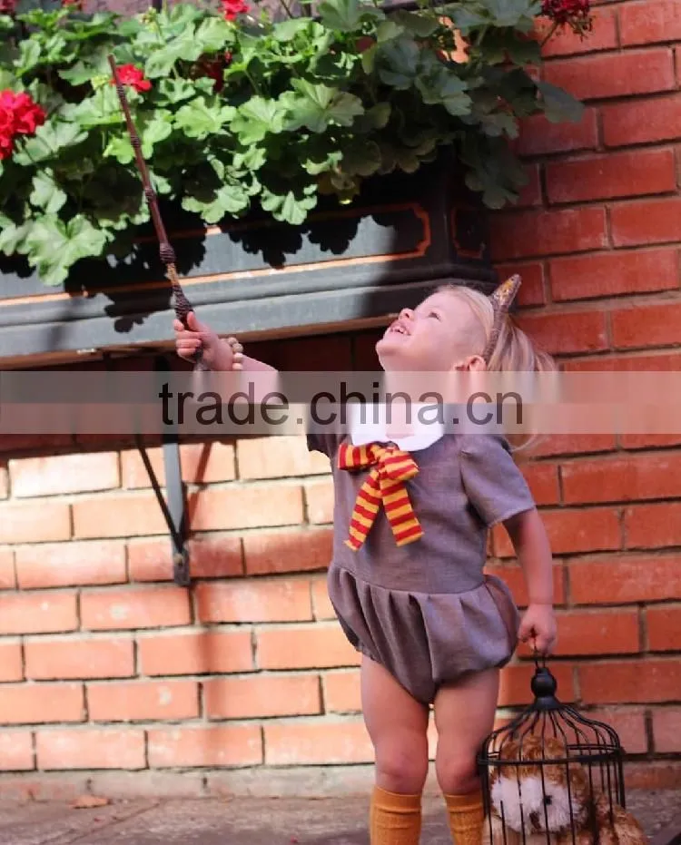 Custom design baby girl clothes summer kids short sleeve doll neck school frocks fashion rompers