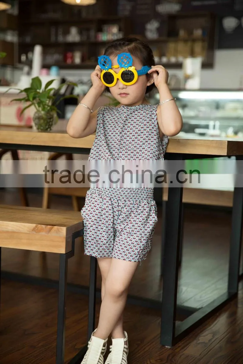 new fashion girl sleeveless set chifon blouse set for baby girl printed flower dress jumpsuit