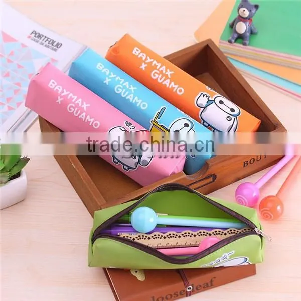 (New) Big Hero 6 pencil box with high quality, PU pencil case for kids, Cartoon pencil box for school children