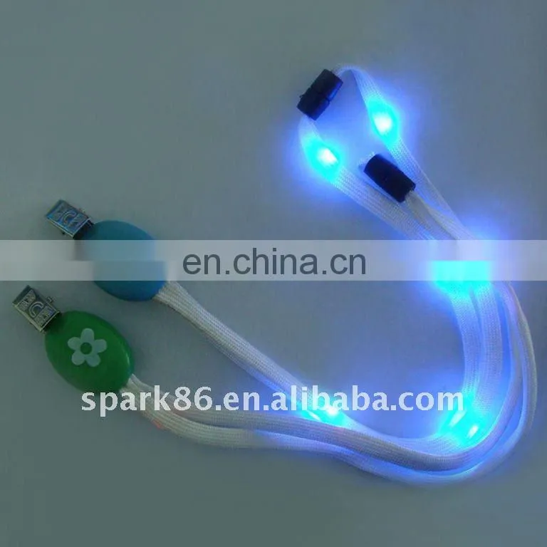 custom led flashing light necklace lanyard,led light up christmas flat lanyard