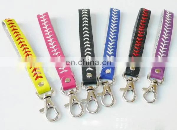 Sports Leather Softball Bracelet Keychain Headband set
