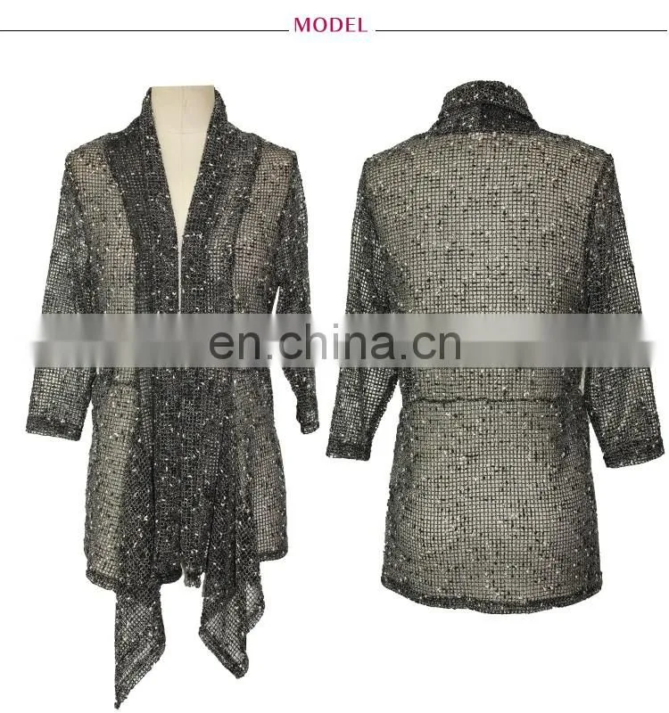 Old Lady Mesh Three Quarter Sleeve Plus Size Cardigan Normal Wear