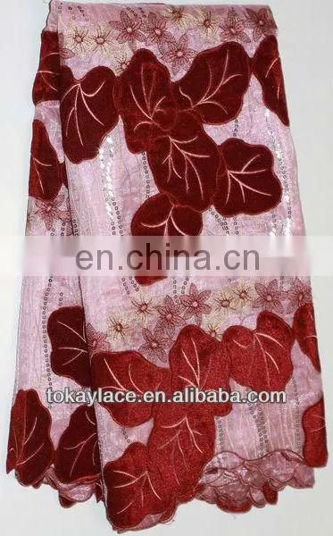pink/wine red/fuchsia pink high quality African organza lace fabric with velvet and sequins/net organza lace fabric