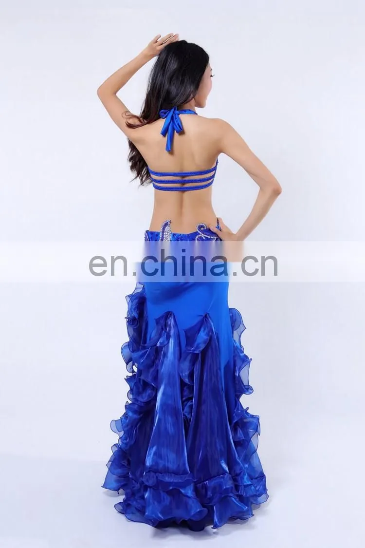 Multy color shiny fabric professional beading belly dance costumes appearl