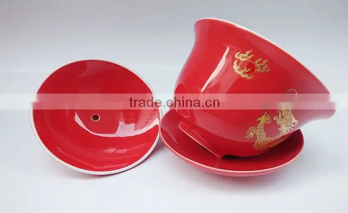 Red Porcelain Gongfu Teacup Gaiwan 120ml,tureen