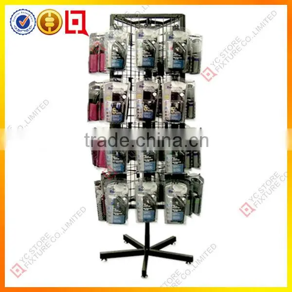 3 sides wire spinning display rack with hooks