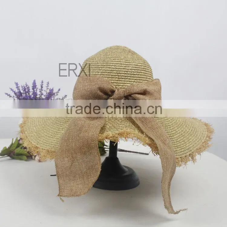 New Design Cheap Promation Straw Hat to Sinamay Bowknot Decorate