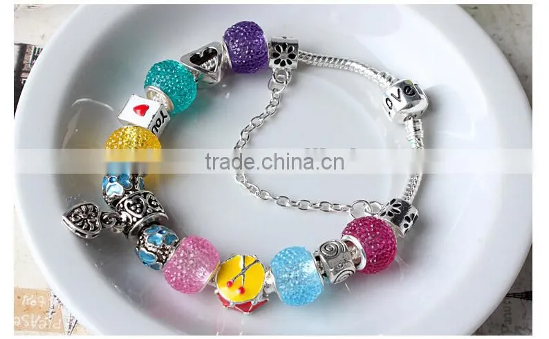 TG19 Bead bracelet wholesale bracelet china love charm 2015 popular silver handmade glass bead bracelet