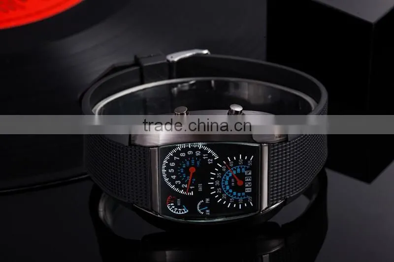 Flashing blue lights silicone flight military watches for men