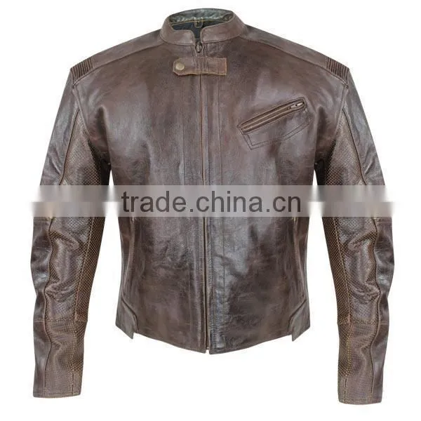 Armored Leather Motorcycle Jacket with Gun Pocket