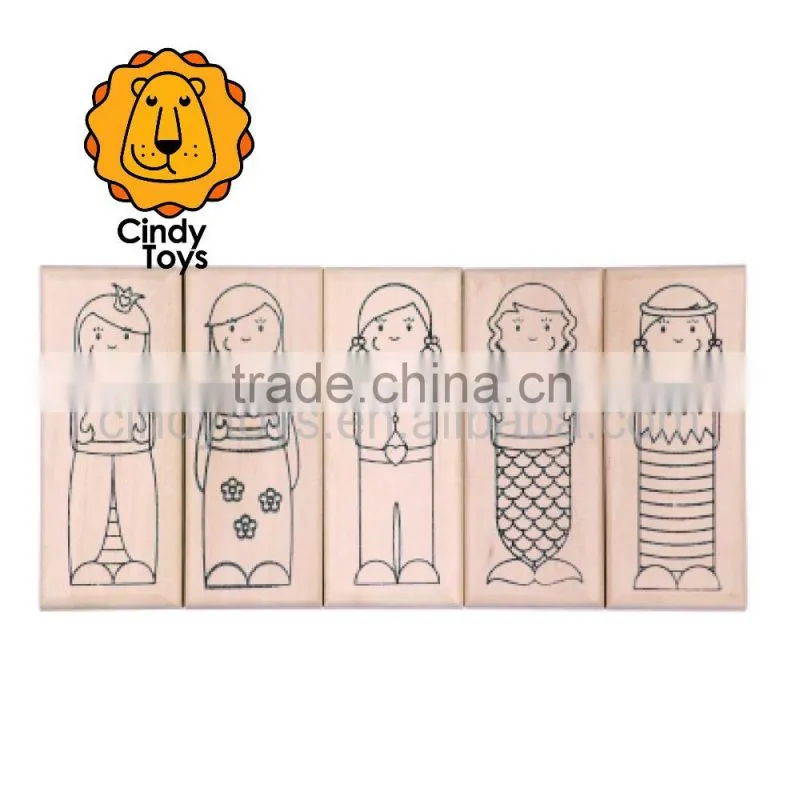 Wooden Rubber Stamps What's up - With the Girls ? 5 pcs for kids