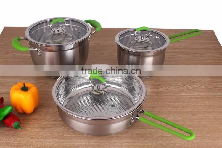 Best quality 6pcs stainless steel capsulated induction color silicone handle cookware set