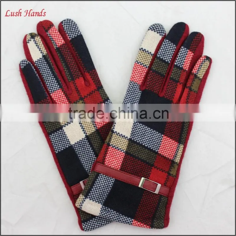 ladies cheap genuine woolen top leather belt gloves