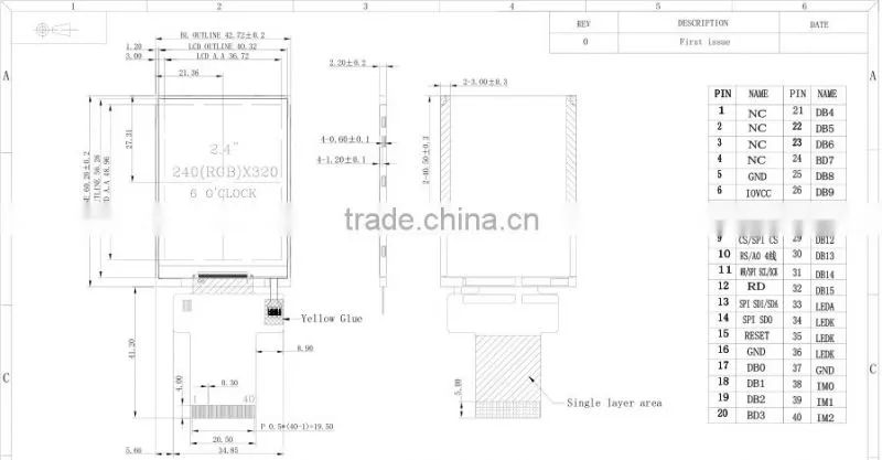 2.4 inch tft module have 40pin and display colors is 262K