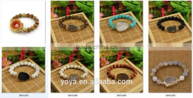 BRH1503 Lapis beads blue druzy elastic bracelet, india druzy jewelry