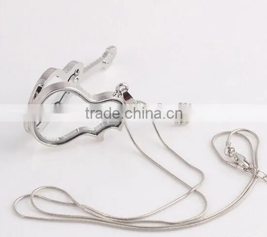 new products silver jewelry Guitar photo locket& floating locket&costume jewelry locket