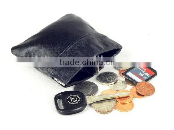Beautiful Popular Custom Black Leather Squeeze Coin Pouch