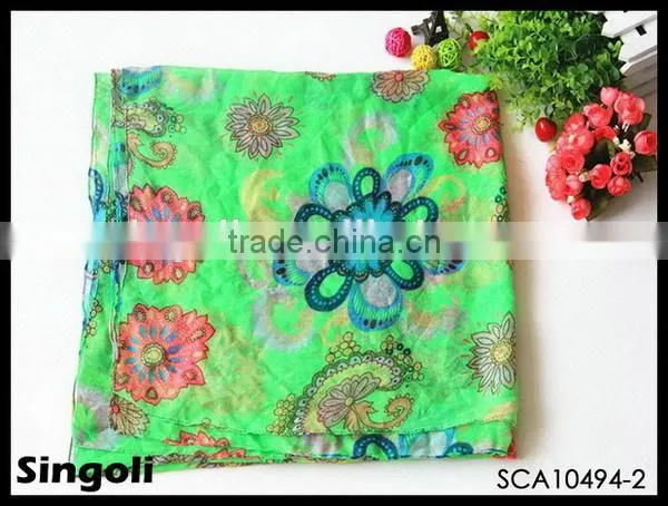 big flowers & grass printed red long scarf