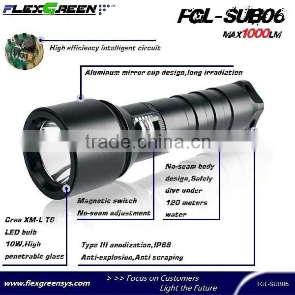 xml T6 high bright rechargeable LED 1000 lumen diving flashlight