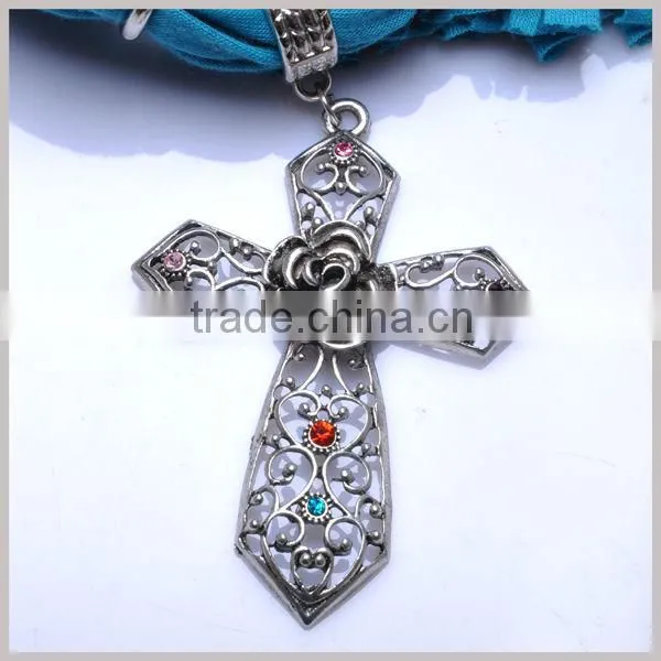 Floral Charm Rose Cross Necklace Jewelry Scarf