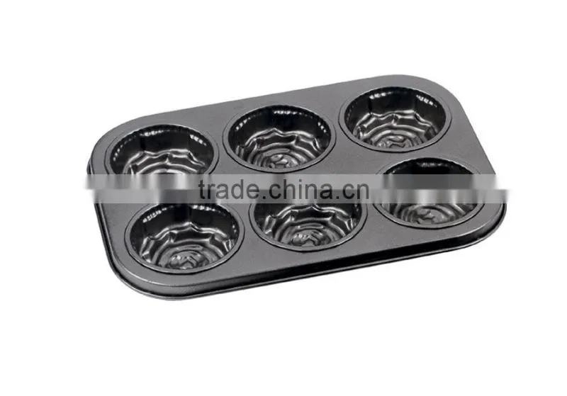 LFGB Approved Carbon Steel Non-stick Cake Pans of Muffin Pan with 6 Cups