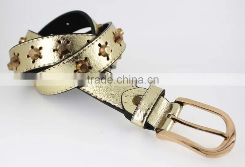 fashion metal studded women jeans belt with shiny PU leather for jeans in yiwu