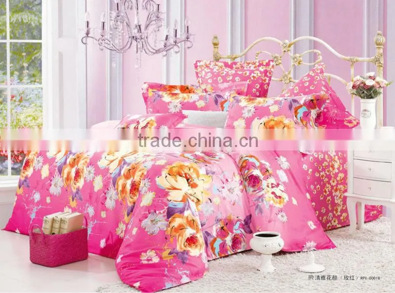 reactive printed flower design bedding set 100% cotton