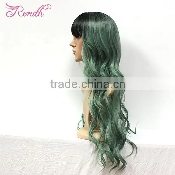 long wave blue human hair wig for women