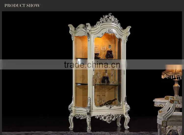 Plain white wood and glass wine cabinet for dinning room furniture