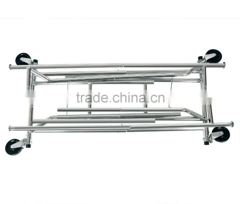 Adjustable Double Rail Rolling Garment Rack Clothing Rack Drying Rack Hanging Rack, Chrome Finish