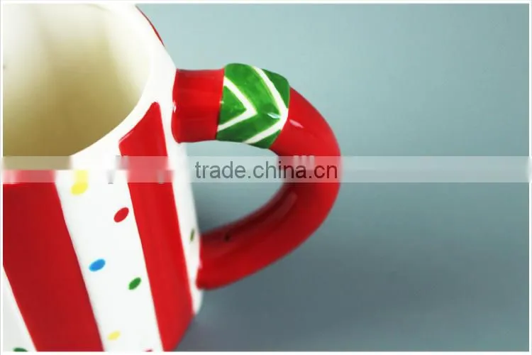 red stripe ceramic coffee mug with big handle