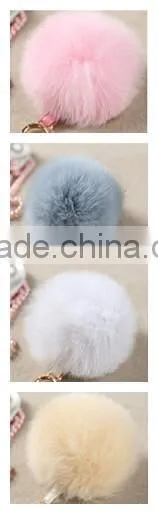 2015 Colorful Dyed Customize Real Fox Fur Pom Poms / Pompom Keychain