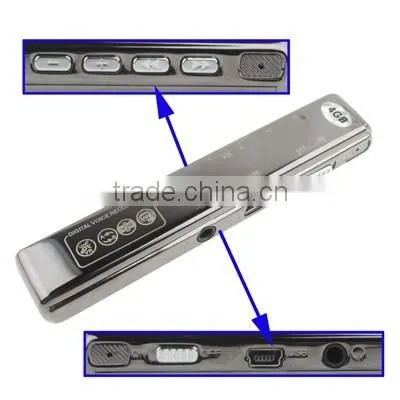 Support Password Locking Recording Monitor and Hearing Aid / Time Stamp / VOR Function 4GB Digital Voice Recorder