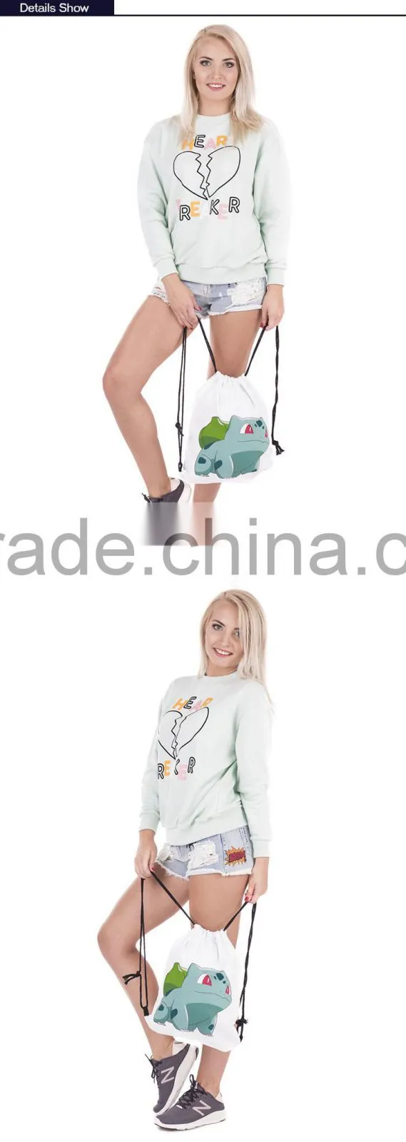 New arrive popular pokemon backpack cotton drawstring bag