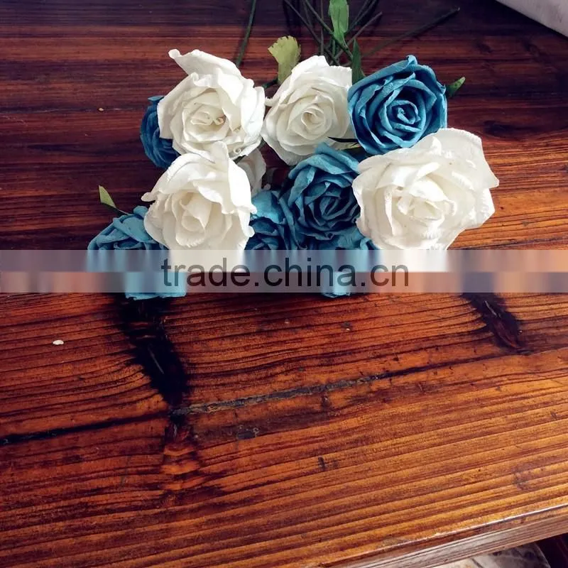 wedding decoration rose, blue & white crepe paper rose, party decoration rose