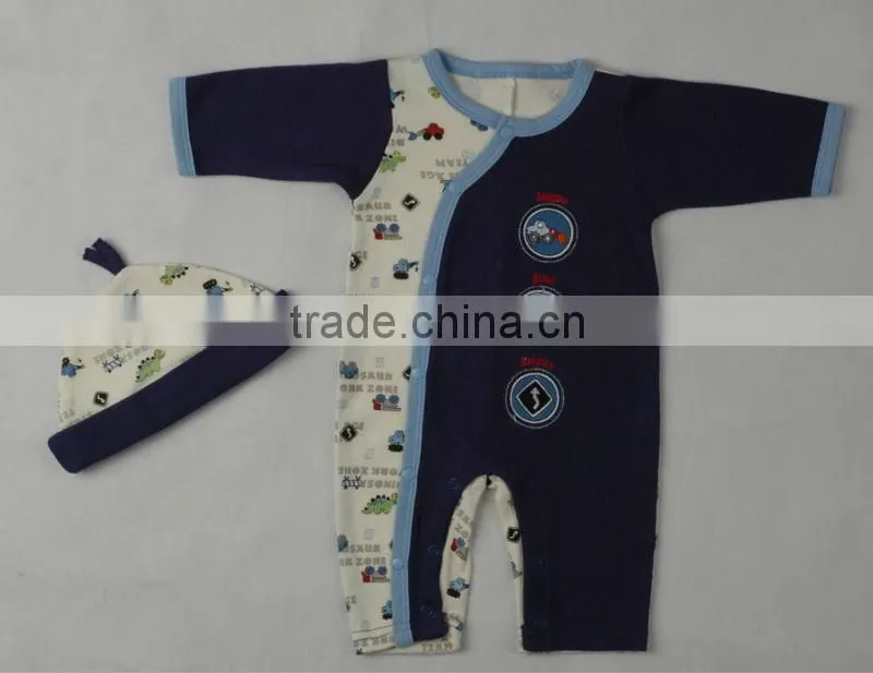 100% Cotton Interlock Baby Boys With Hat Baby Set