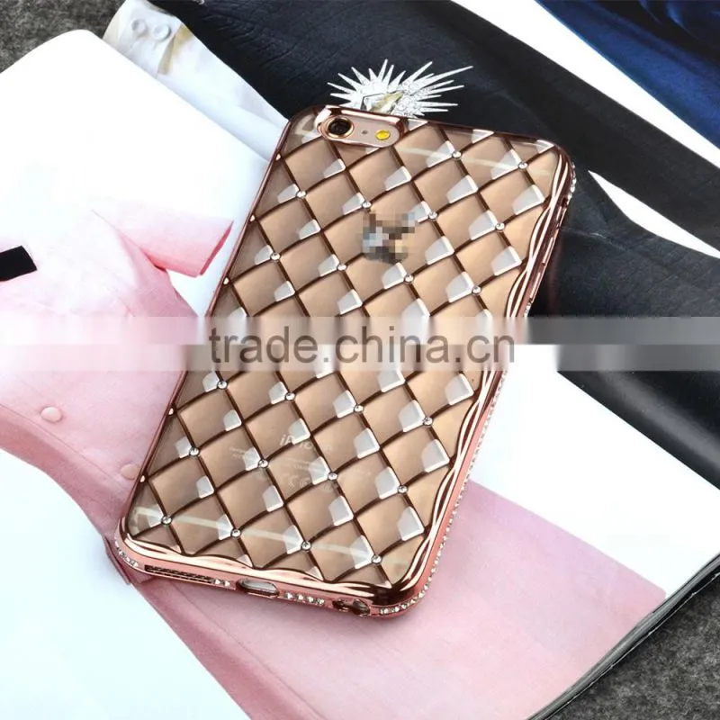 C&T 3D Sparkling Glitter Clear Diamond Grid Soft TPU Plating Mobile Phone Case for iPhone 6S