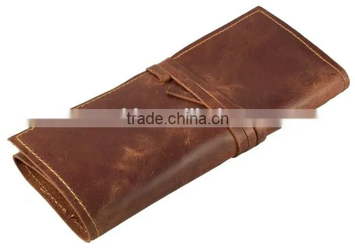 Rustic Genuine Leather Pencil Roll - Pen and Pencil Case